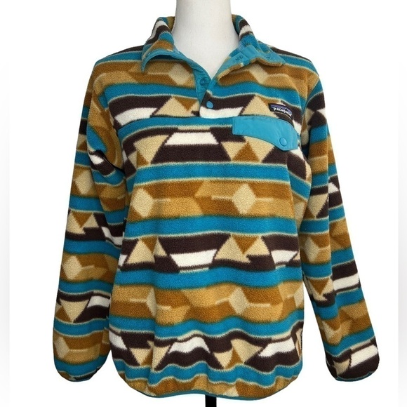 Patagonia Jackets & Blazers - Patagonia Synchilla Women's Snap-T Aztec Blue & Brown Southwest Pullover